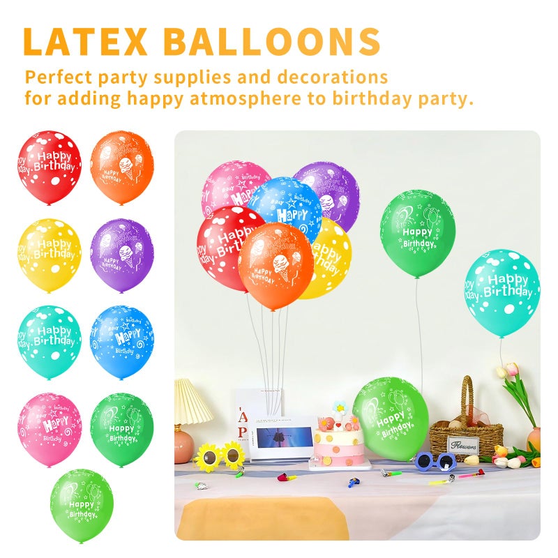 PeStary 50pcs 12inch Happy Birthday Balloons for Men&Women, Assorted Balloons for Party, Beautiful Flowers Printed Decoration (Birthday) - Image 2